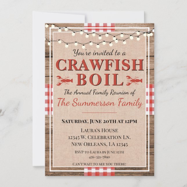 Crawfish Boil Annual Family Reunion Party Invitation (Front)