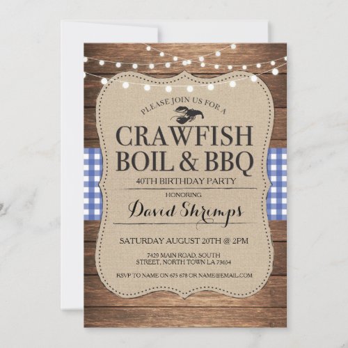 Crawfish Boil BBQ Any Age Birthday Party Lobster Invitation