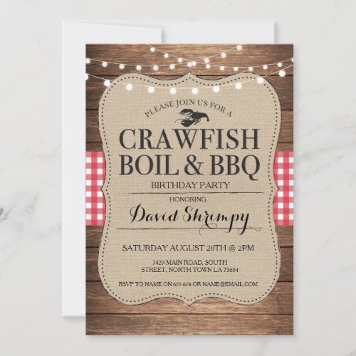 Crawfish Boil BBQ Birthday Party Lobster Invite