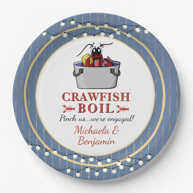 Crawfish Boil BBQ Couple Shower Engagement Party Paper Plates (Front)
