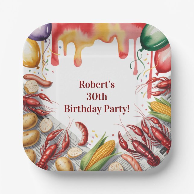 Crawfish Boil Birthday Party For Adults Paper Plates (Front)