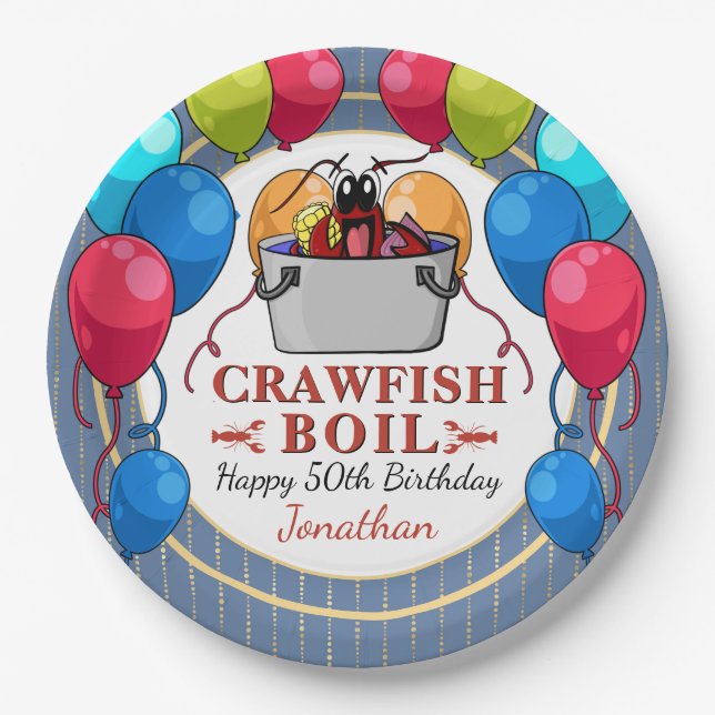 Crawfish Boil Birthday Party Paper Plates (Front)