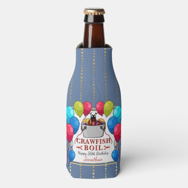 Crawfish Boil Birthday Seafood Party Bottle Cooler (Bottle Front)