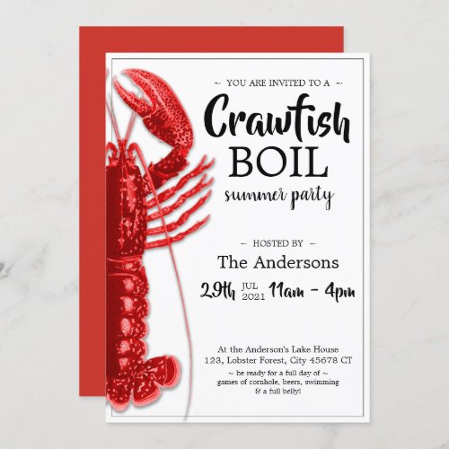 Crawfish Boil Black White Summer Party Invitation