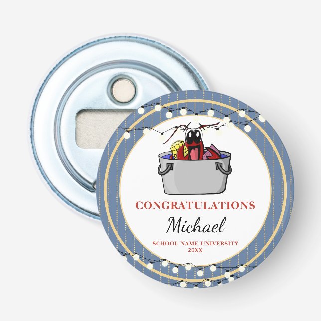 Crawfish Boil Blue Gold Graduation Party Favor Bottle Opener (Front)