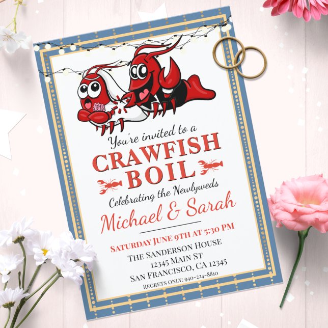 Crawfish Boil Blue Gold Newlywed Engagement Invitation (Creator Uploaded)