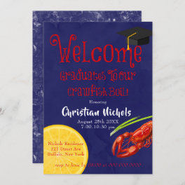 Crawfish Boil Blue Graduation Party Invitation