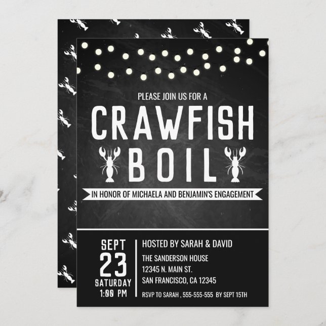 Crawfish Boil Cajun Engagement Party Invitation (Front/Back)