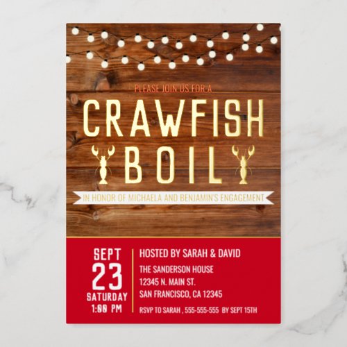 Crawfish Boil Couples Engagement Party Invitation Foil Invitation