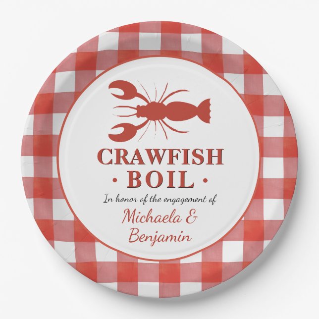Crawfish Boil Couples Picnic Engagement Party Paper Plates (Front)