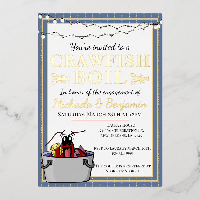 Crawfish Boil Couples Shower Engagement Party Foil Invitation (Front)