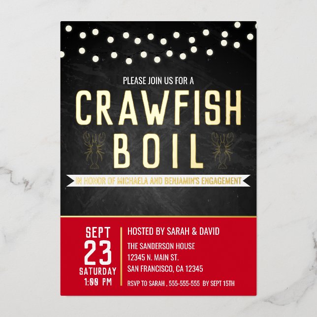 Crawfish Boil Couples Shower Engagement Party Foil Invitation (Front)