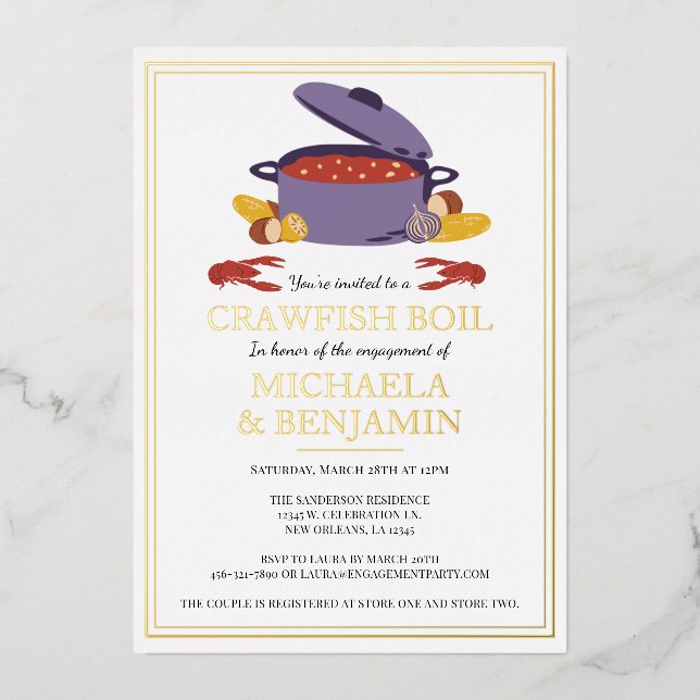Crawfish Boil Couples Shower Engagement Party Foil Invitation (Front)