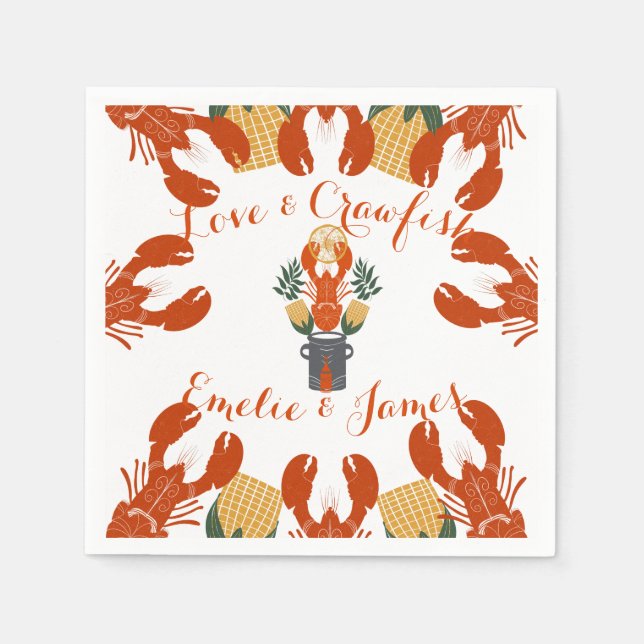 Crawfish Boil Engagement Party-Love & Crawfish Napkins (Front)