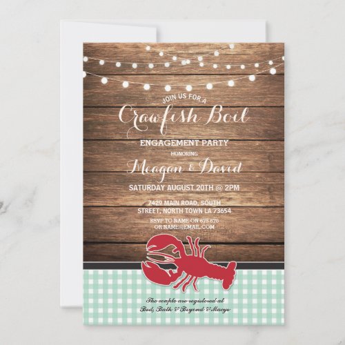 Crawfish Boil Engagement Party Mint Lobster Invitation