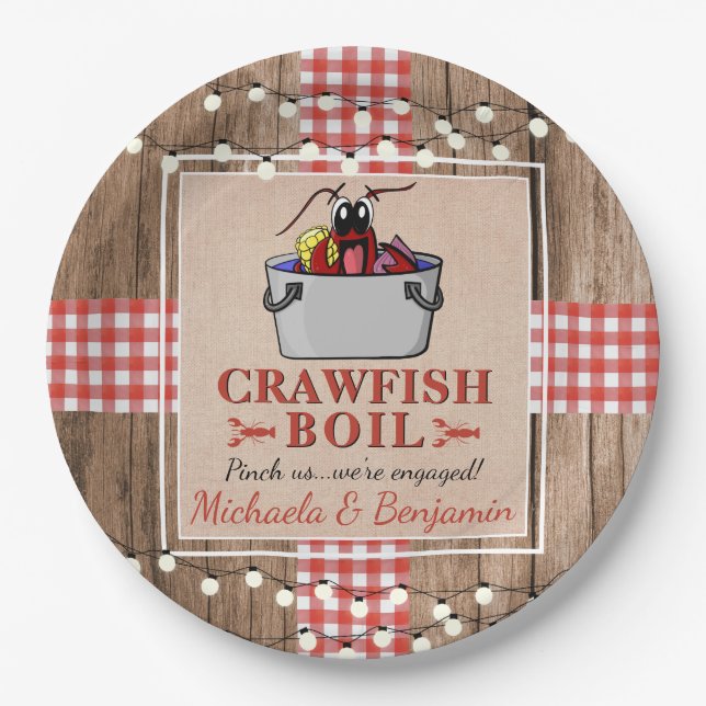 Crawfish Boil Engagement Party Paper Plates (Front)