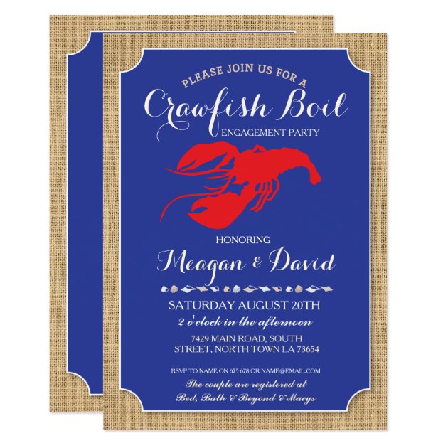 Crawfish Boil Engagement Party Shower Lobster Invitation