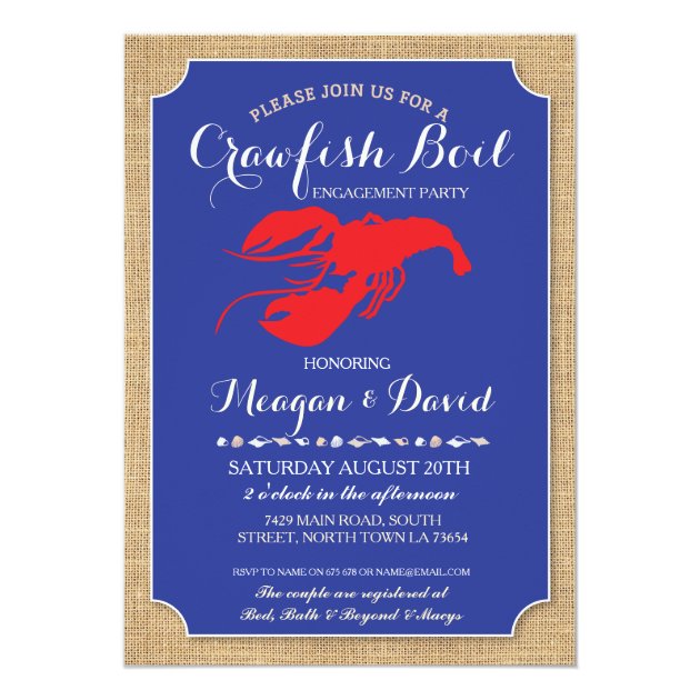 Crawfish Boil Engagement Party Shower Lobster Invitation