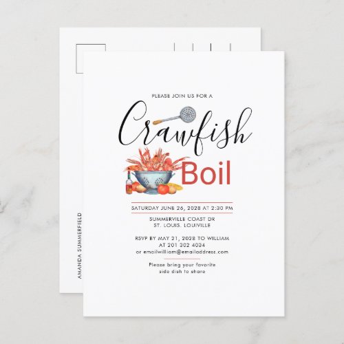 Crawfish Boil Family Cookout Seafood Party Invitation Postcard