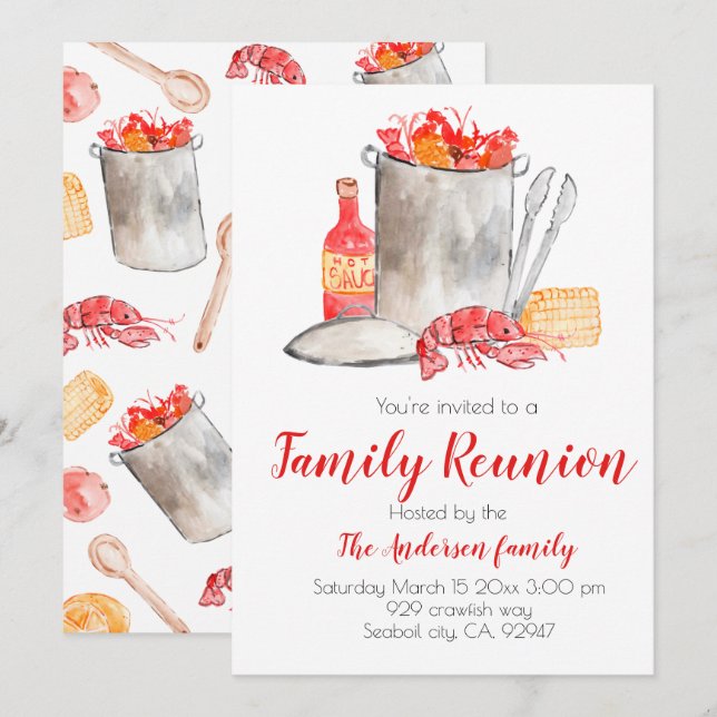 Crawfish boil family Reunion invitation (Front/Back)