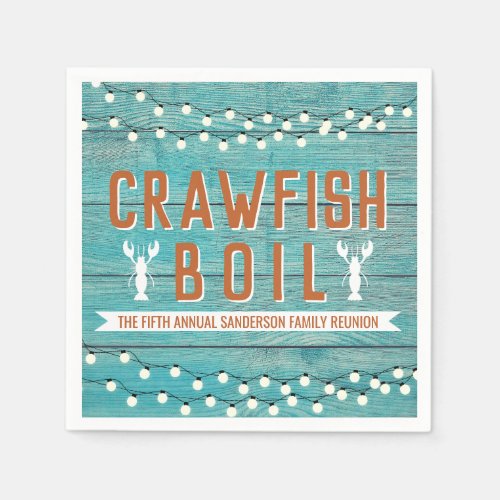 Crawfish Boil Family Reunion Lobster Rustic Teal Napkins