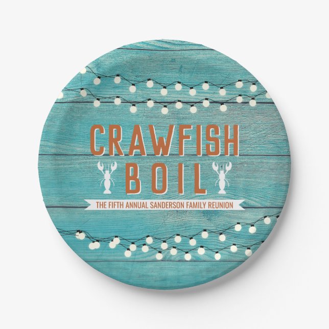 Crawfish Boil Family Reunion Lobster Rustic Teal Paper Plates (Front)