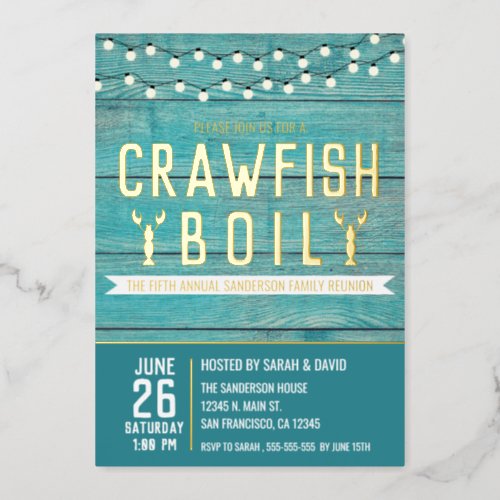 Crawfish Boil Family Reunion Seafood Party Foil Invitation