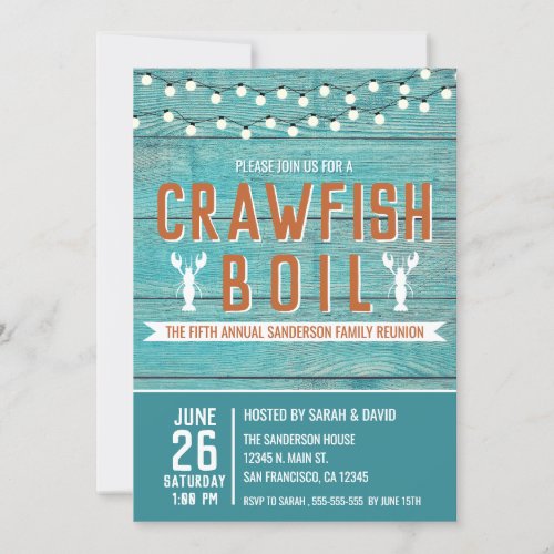 Crawfish Boil Family Reunion Seafood Party Invitation