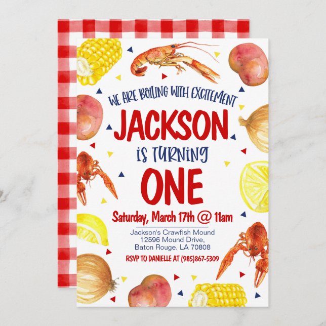 Crawfish Boil First Birthday Invitation (Front/Back)