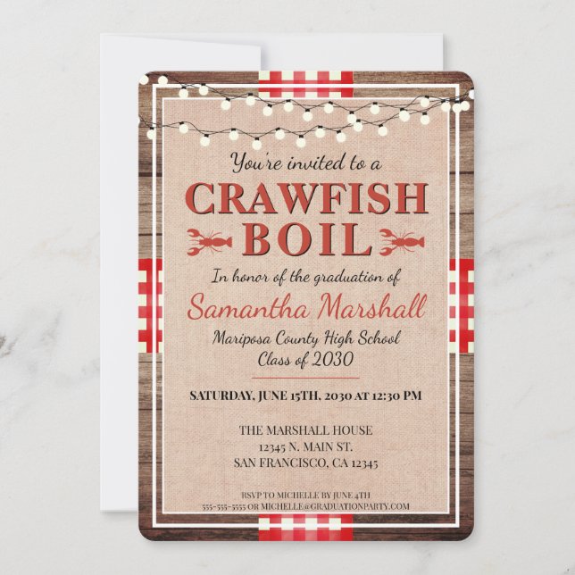 Crawfish Boil Graduation Party Rustic Invitation (Front)