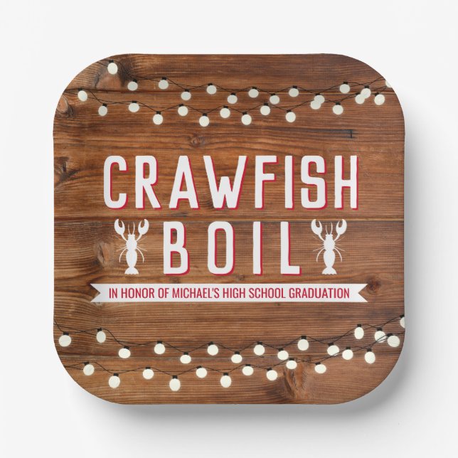 Crawfish Boil Graduation Reunion Lobster Rustic Paper Plates (Front)