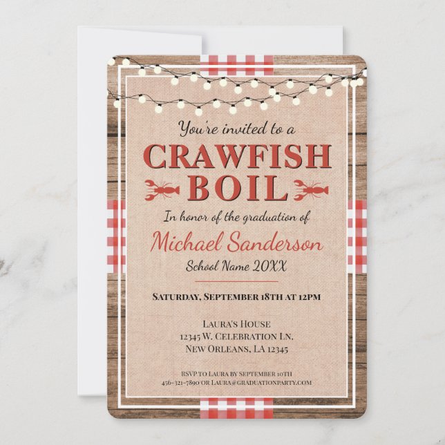 Crawfish Boil Graduation Rustic Party Invitation (Front)