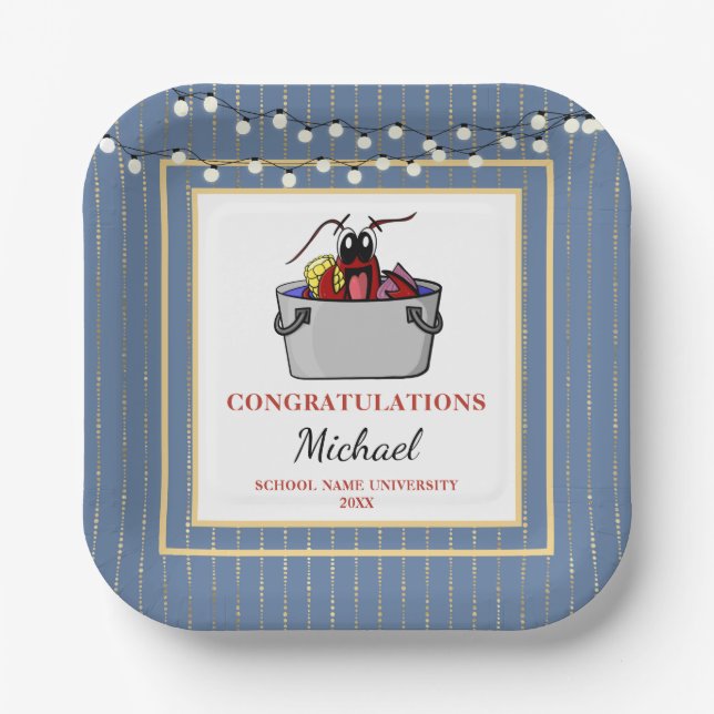 Crawfish Boil Graduation School Event Paper Plates (Front)
