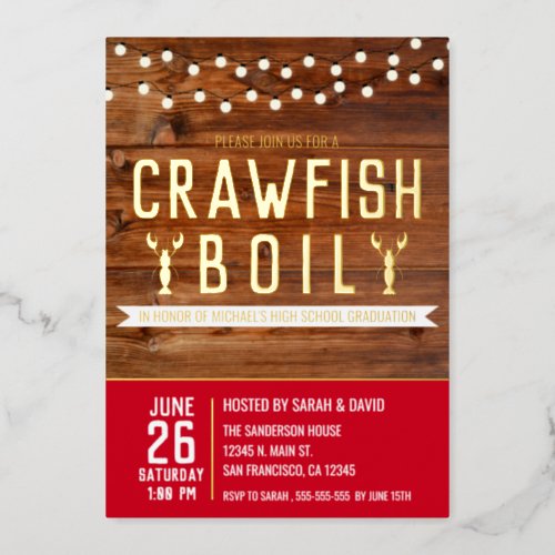 Crawfish Boil Graduation Seafood Party Foil Invitation