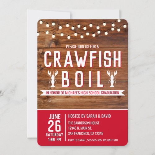 Crawfish Boil Graduation Seafood Party Invitation