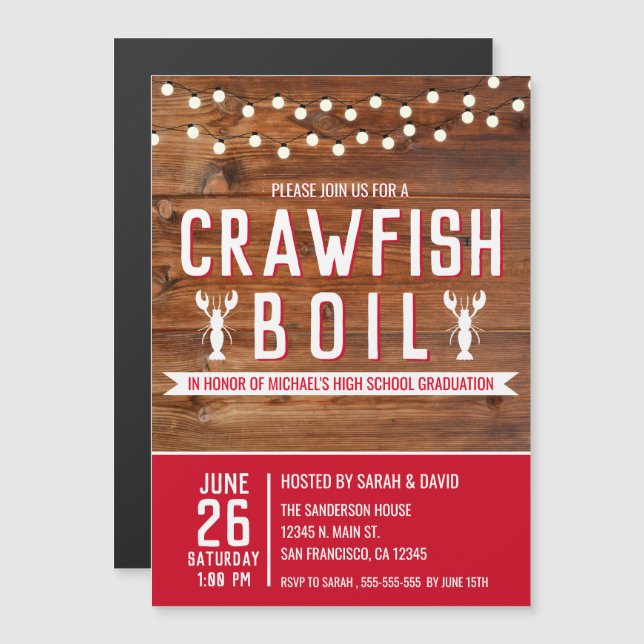 Crawfish Boil Graduation Seafood Party Magnetic Invitation (Front/Back)