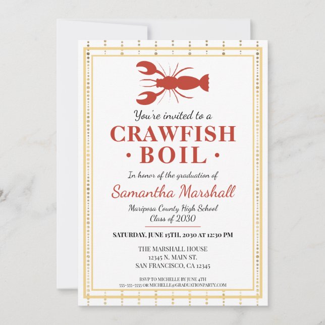 Crawfish Boil High School College Graduation Party Invitation (Front)