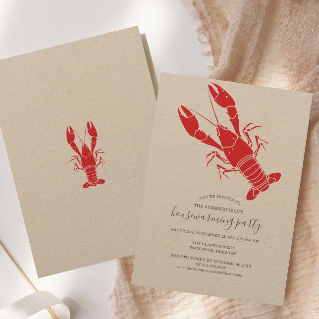 Crawfish Boil Housewarming Party Invitation (Housewarming Party Lobster Boil Kraft Paper Invitation)