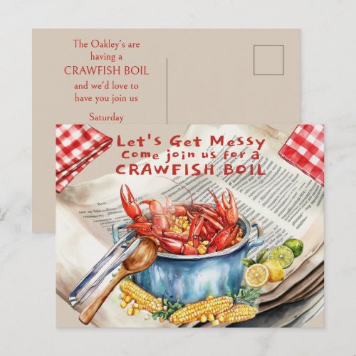 Crawfish Boil Let's Get Messy Postcard