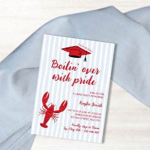 Crawfish Boil Light Blue & Red Doodle Grad Party Invitation
