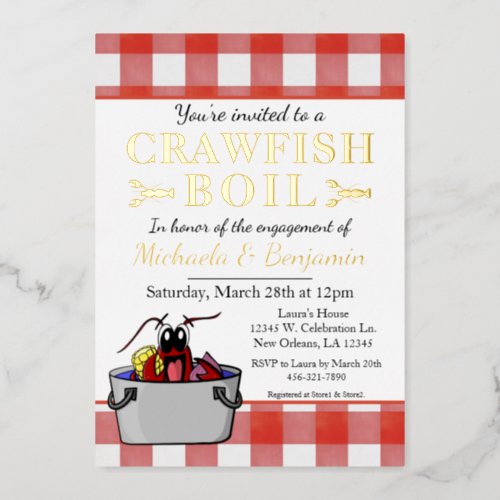 Crawfish Boil Lobster Barbecue Engagement Party Foil Invitation