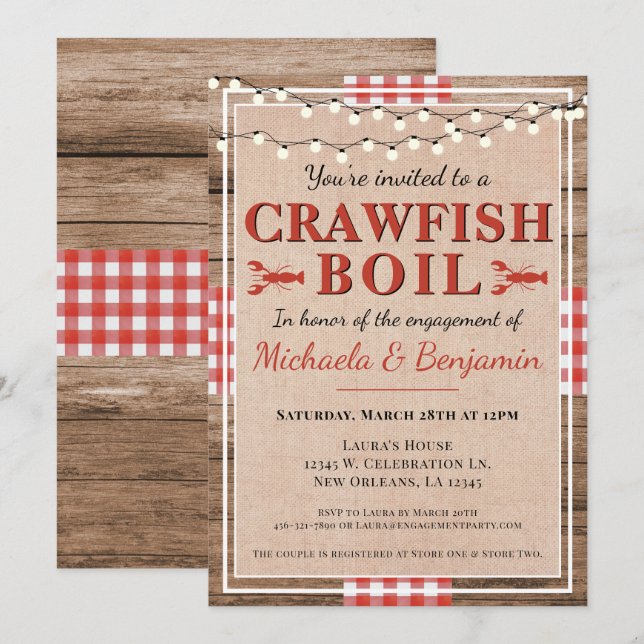Crawfish Boil Lobster Engagement Party Invitation (Front/Back)