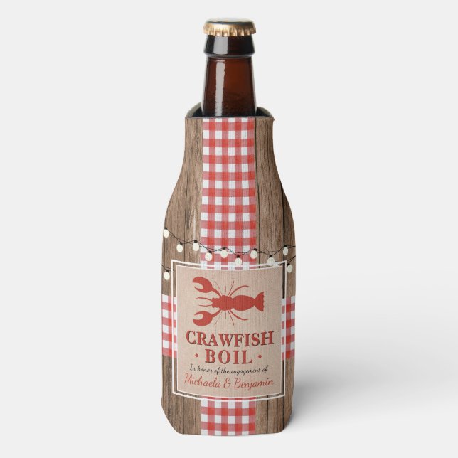 Crawfish Boil Lobster Engagement Party Rustic Bottle Cooler (Bottle Front)