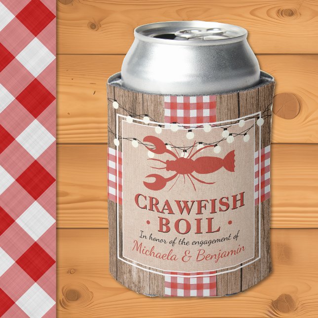Crawfish Boil Lobster Engagement Party Rustic Can Cooler (Crawfish Boil Lobster Engagement Party Rustic Can Cooler)