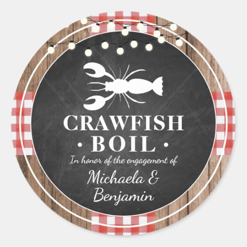 Crawfish Boil Lobster Engagement Party Rustic Classic Round Sticker