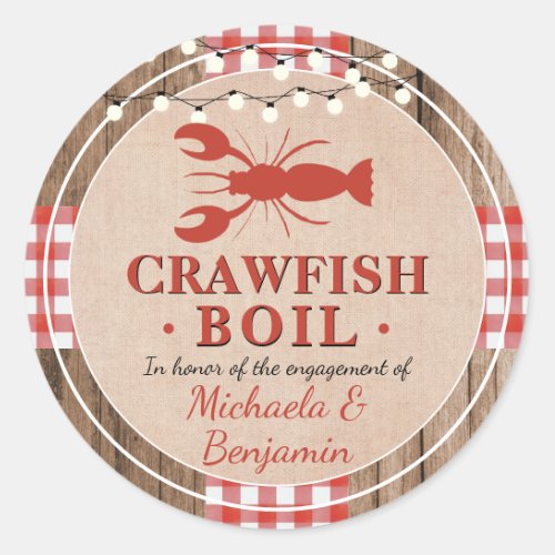 Crawfish Boil Lobster Engagement Party Rustic Classic Round Sticker