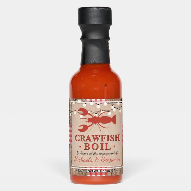 Crawfish Boil Lobster Engagement Party Rustic Hot Sauces (Front)