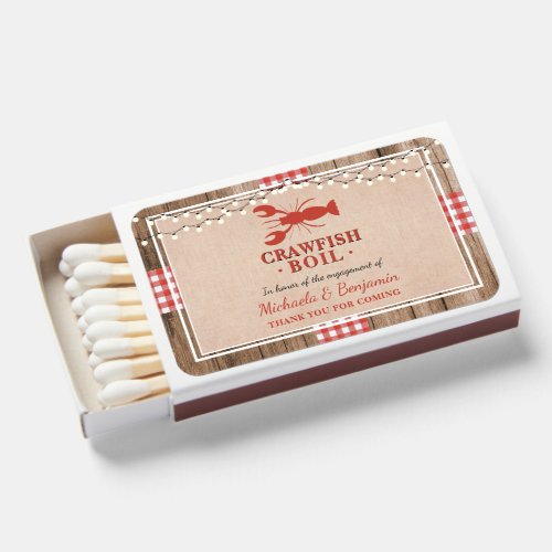 Crawfish Boil Lobster Engagement Party Rustic Matchboxes