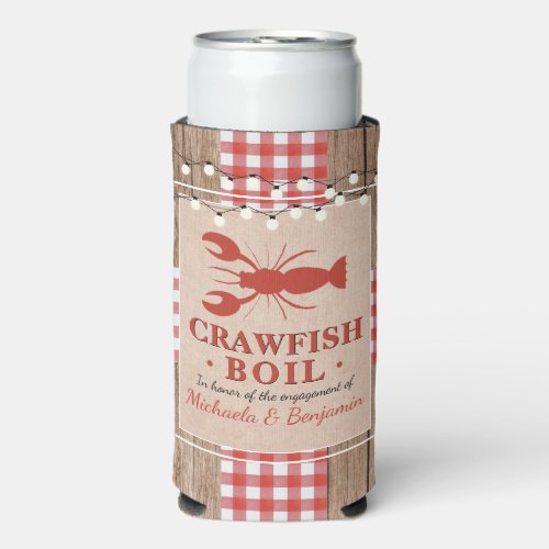 Crawfish Boil Lobster Engagement Party Rustic Seltzer Can Cooler