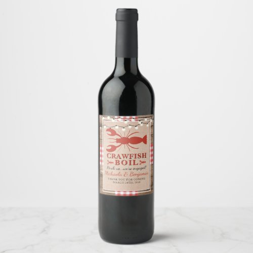 Crawfish Boil Lobster Engagement Party Rustic Wine Label